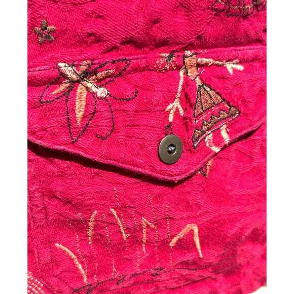 Chicos Design Red Embroidered Button Front Vest Boho Folk Art Sleeveless Jacket - Picture 8 of 9